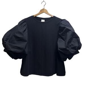 Johanna Ortiz X H&M Black Puff Blouson Sleeves Cotton Top XL Black Modern Chic
